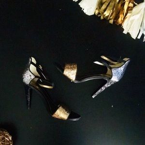 NWOT LuLu Townsend Gold & Silver Glitter Heels
